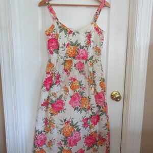 NWT Cynthia Rowley Floral 100% Linen Midi Dress with Pockets Sz 2